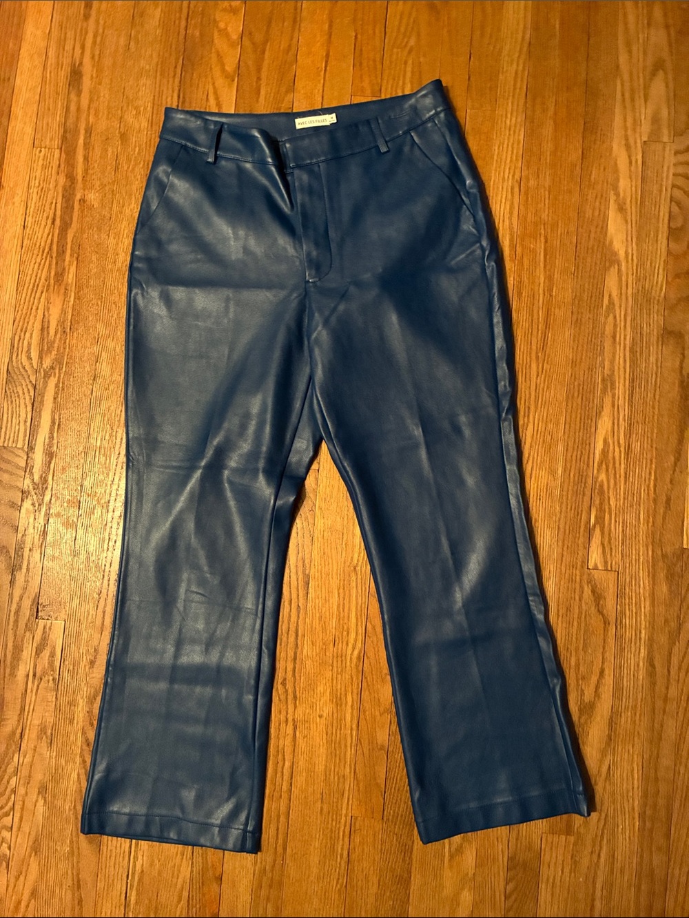 Avec Les Filles Navy Wide-Leg Fake Leather Pants